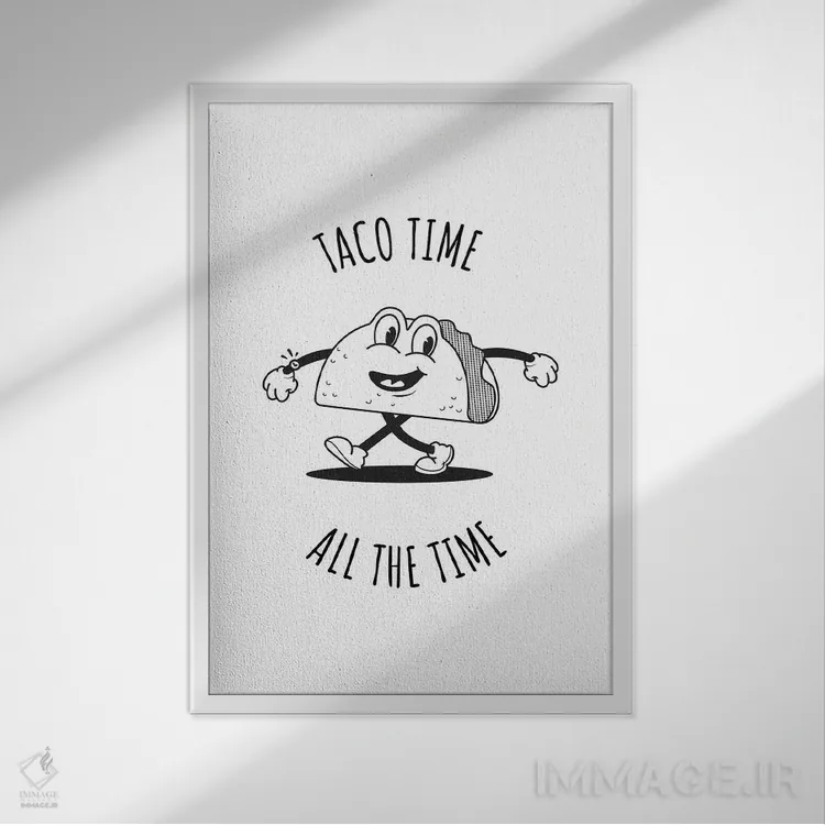 تابلو تاکو تایم (سفید) اثر آویسیکس - نمای قابدار سفید