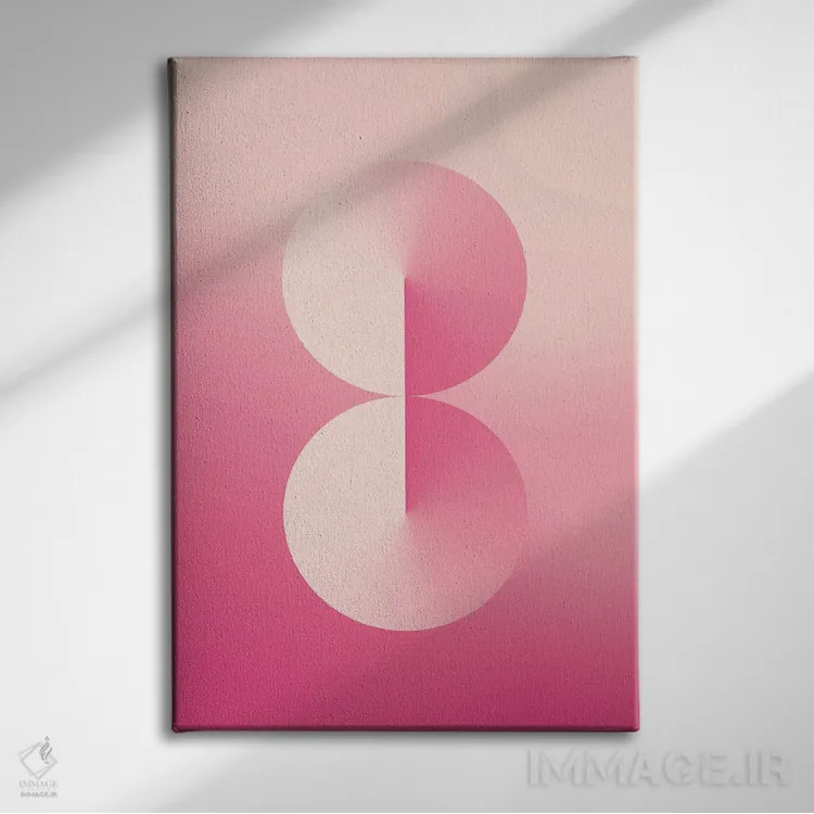 تابلو عدد ۸ با پسزمینه گرباورها صورتی اثر آویسیکس - نمای روبهرو روی دیوار