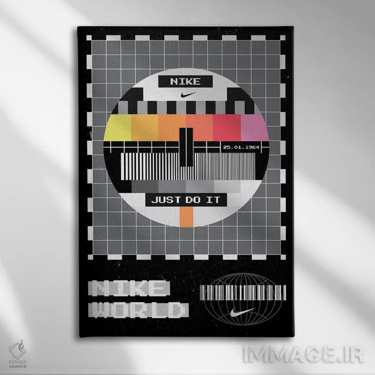 تابلو نایک رترو (مشکی) اثر آویسیکس - نمای روبهرو روی دیوار