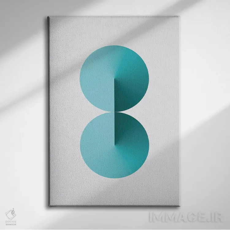 تابلو پسزمینهٔ سفید 8 شکل (آبی مایل به سبز) اثر آویسیکس - نمای روبهرو روی دیوار