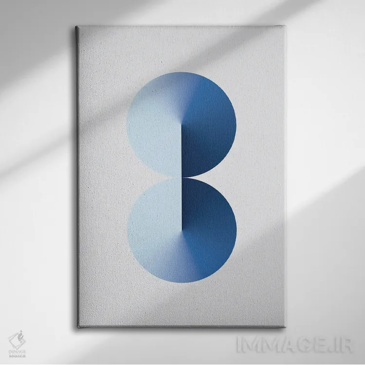 تابلو عدد ۸ با پسزمینه سفید و آبی اثر آویسیکس - نمای روبهرو روی دیوار