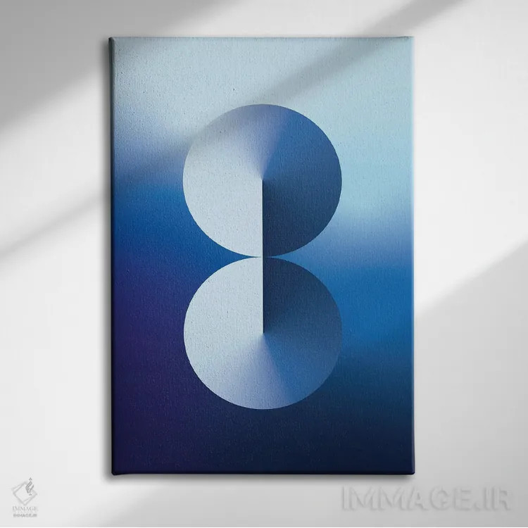 تابلو عدد ۸ با پسزمینه گرباورها آبی اثر آویسیکس - نمای روبهرو روی دیوار