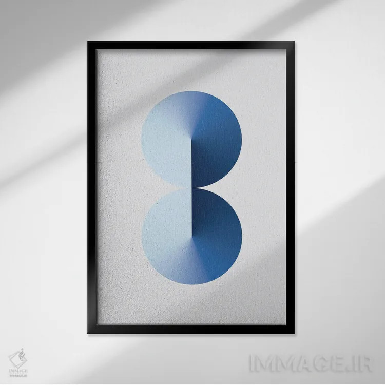 تابلو عدد ۸ با پسزمینه سفید و آبی اثر آویسیکس - نمای قابدار مشکی