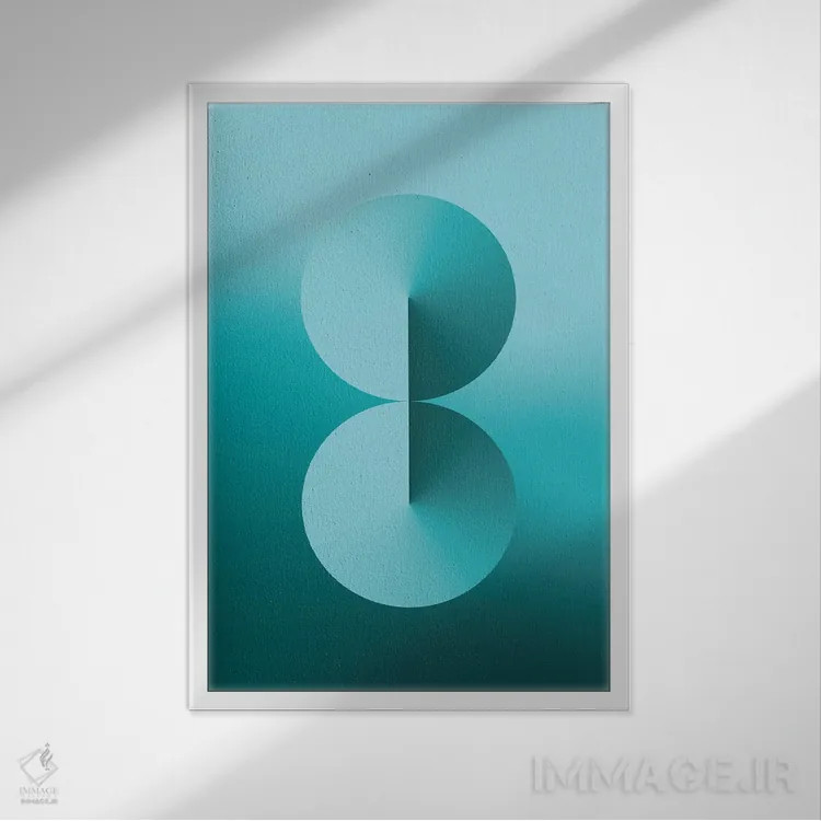 تابلو پسزمینهٔ گرباورها 8 شکل (آبی مایل به سبز) اثر آویسیکس - نمای قابدار سفید