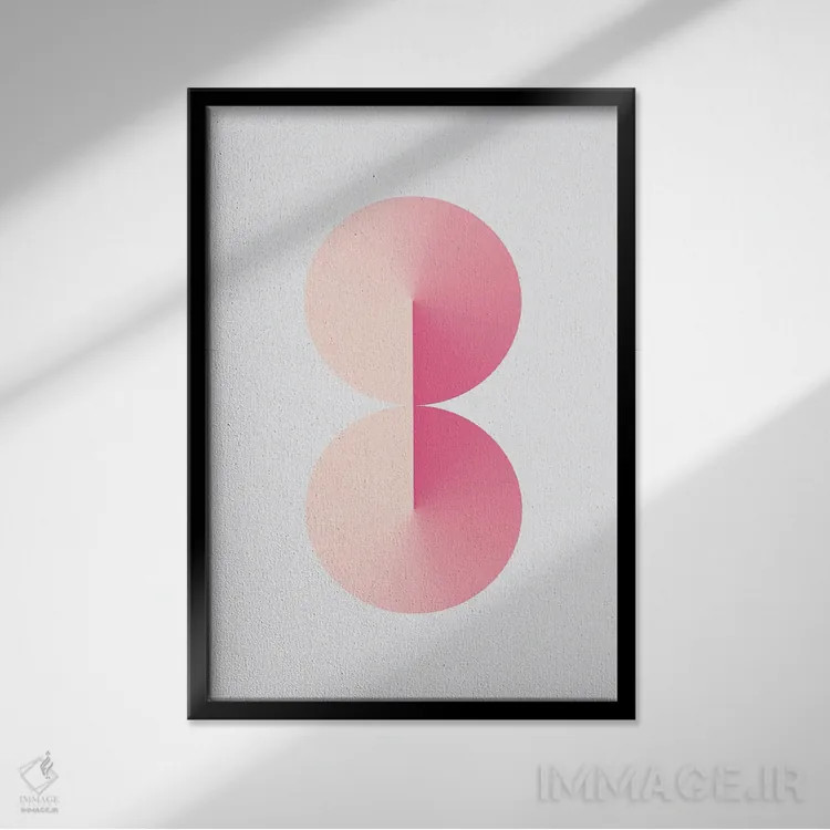 تابلو عدد ۸ با پسزمینه سفید و صورتی اثر آویسیکس - نمای قابدار مشکی