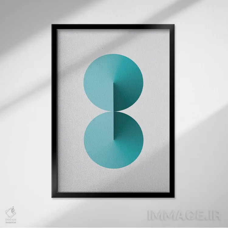 تابلو پسزمینهٔ سفید 8 شکل (آبی مایل به سبز) اثر آویسیکس - نمای قابدار مشکی