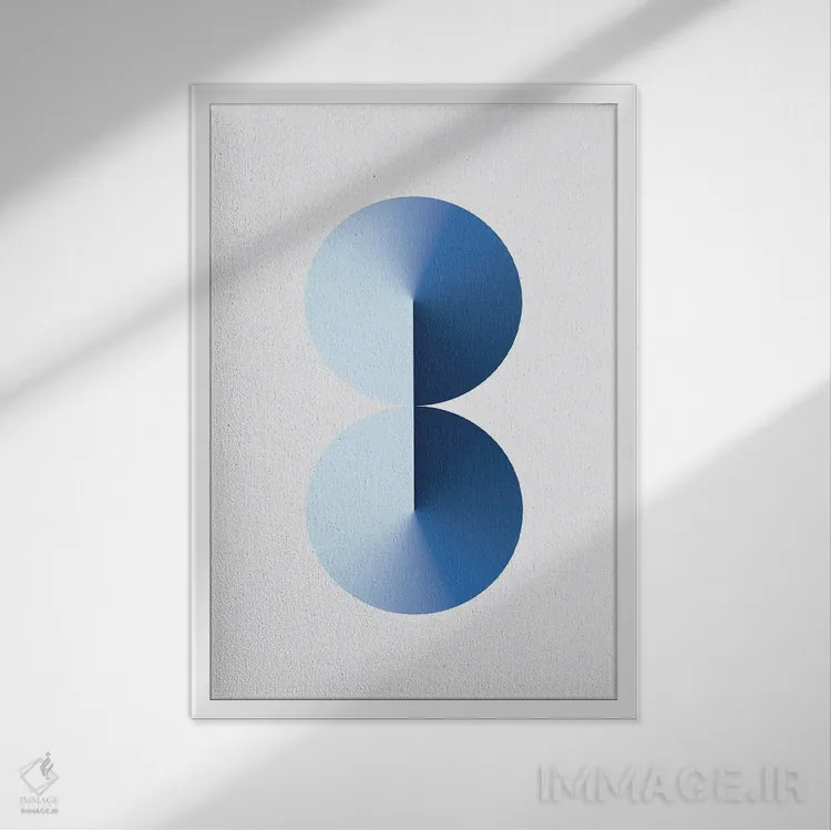 تابلو عدد ۸ با پسزمینه سفید و آبی اثر آویسیکس - نمای قابدار سفید