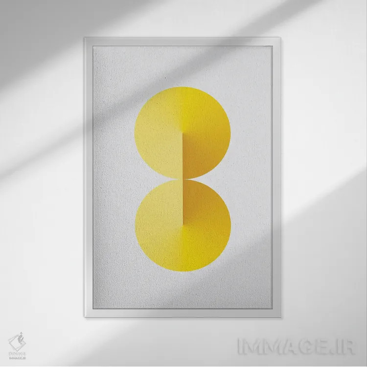 تابلو عدد ۸ با پسزمینه سفید و زرد اثر آویسیکس - نمای قابدار سفید
