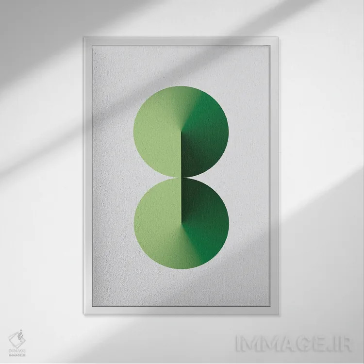 تابلو عدد ۸ با پسزمینه سفید و سبز اثر آویسیکس - نمای قابدار سفید