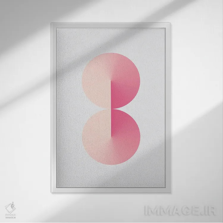 تابلو عدد ۸ با پسزمینه سفید و صورتی اثر آویسیکس - نمای قابدار سفید