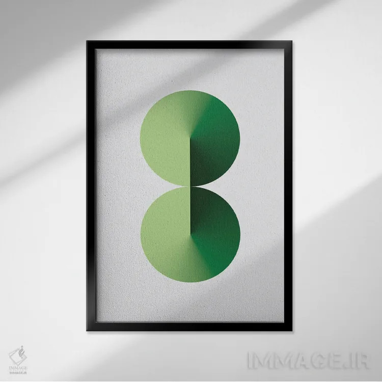 تابلو عدد ۸ با پسزمینه سفید و سبز اثر آویسیکس - نمای قابدار مشکی