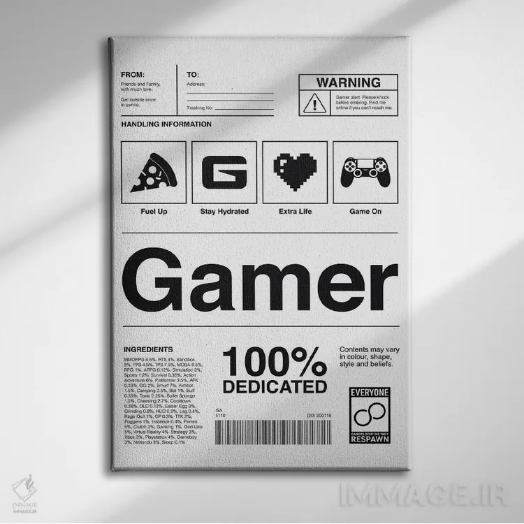 تابلو برچسب گیمر سفید اثر آویسیکس - نمای روبهرو روی دیوار