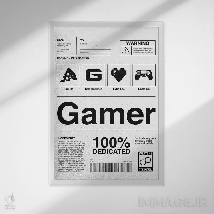 تابلو برچسب گیمر سفید اثر آویسیکس - نمای قابدار سفید