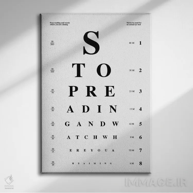 تابلو تست بینایی دستشویی اثر آویسیکس - نمای روبهرو روی دیوار