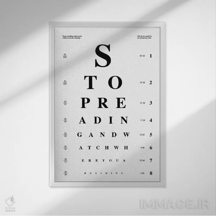تابلو تست بینایی دستشویی اثر آویسیکس - نمای قابدار سفید