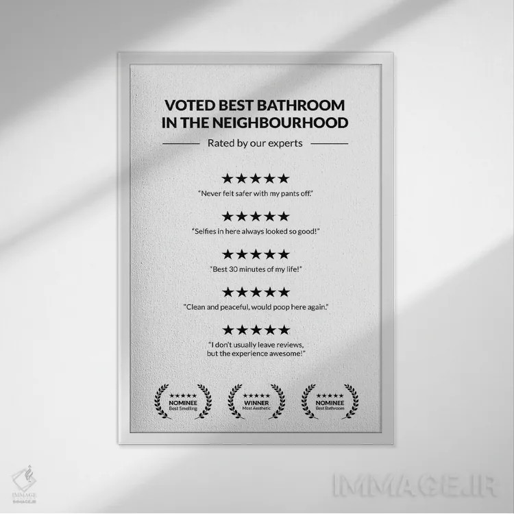 تابلو بررسی دستشویی پنج ستاره اثر آویسیکس - نمای قابدار سفید