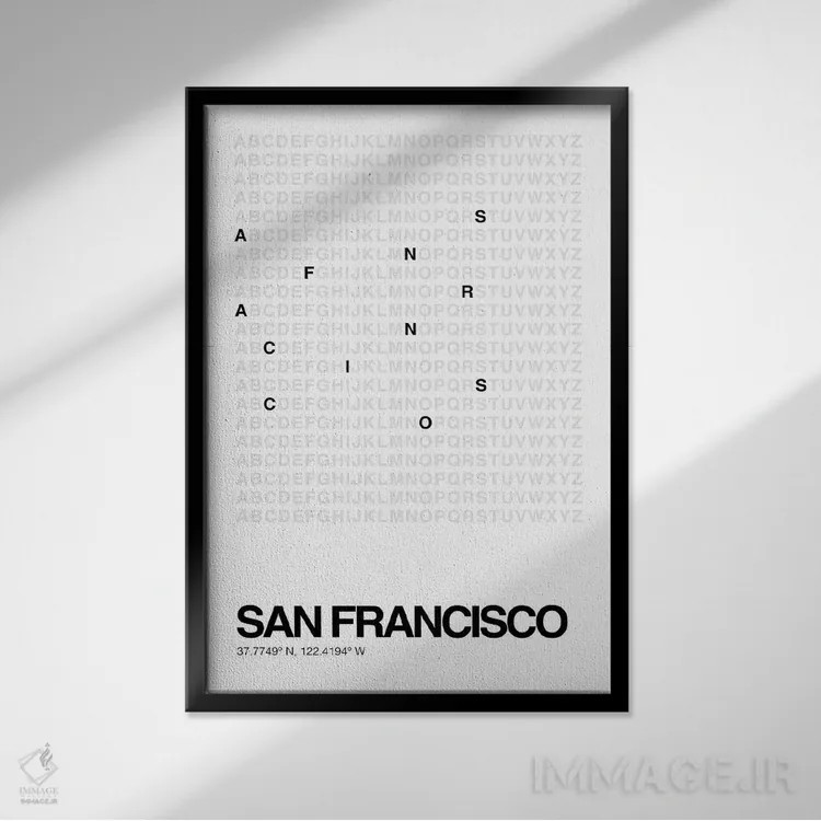 تابلو سان فرانسیسکو (سفید) اثر آویسیکس - نمای قابدار مشکی