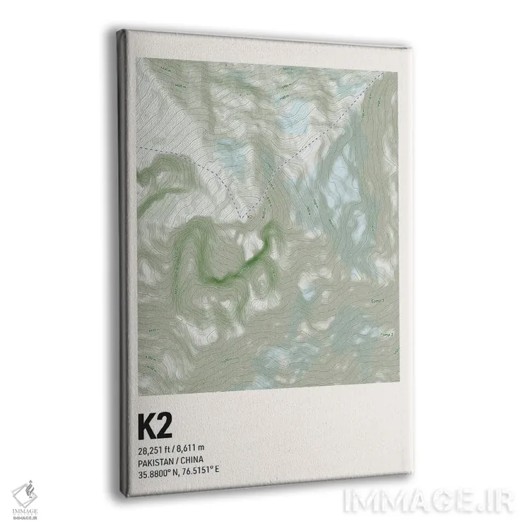 تابلو نقشه توپوگرافی کوه K2 اثر آوی‌سیکس - نمای پرسپکتیو محصول
