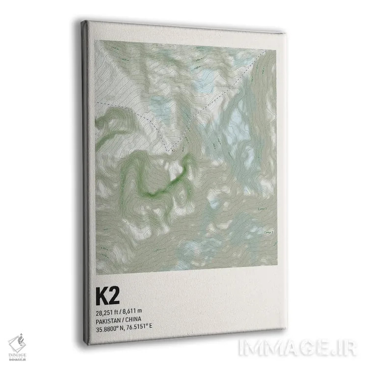 تابلو نقشه توپوگرافی کوه K2 اثر آویسیکس - نمای پرسپکتیو محصول
