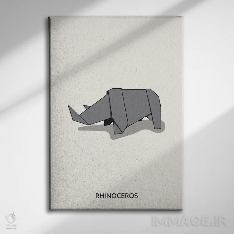 تابلو کرگدن اریگامی اثر آویسیکس - نمای روبهرو روی دیوار