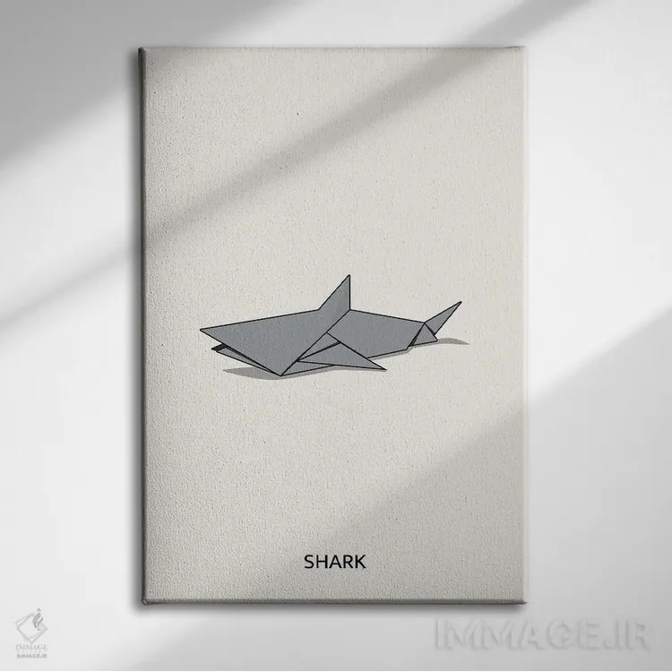 تابلو کوسه اریگامی اثر آویسیکس - نمای روبهرو روی دیوار