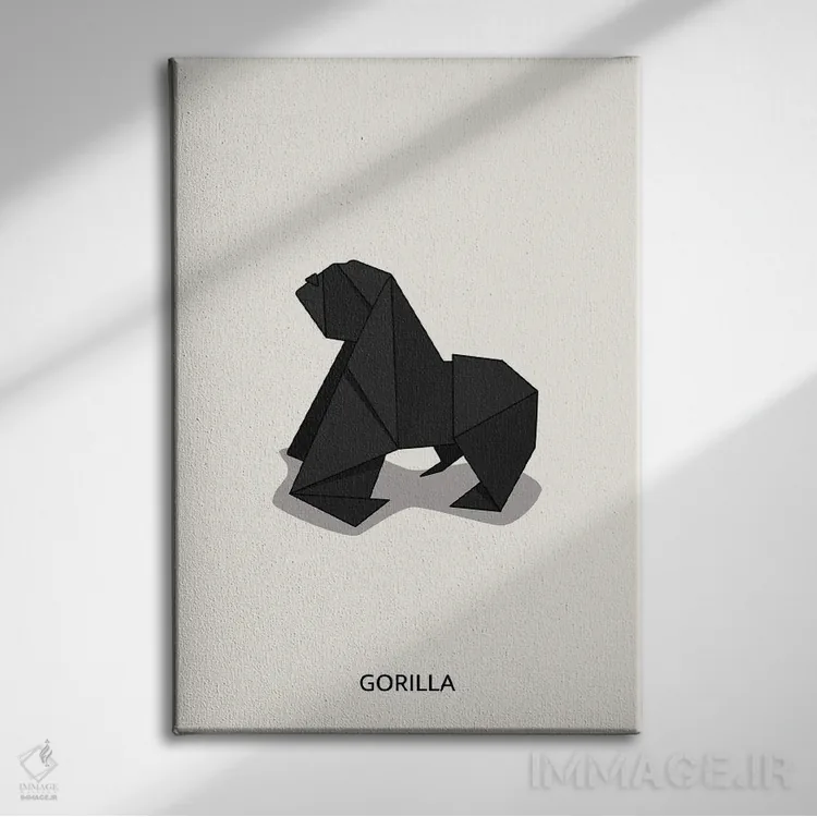 تابلو گوریل اریگامی اثر آویسیکس - نمای روبهرو روی دیوار