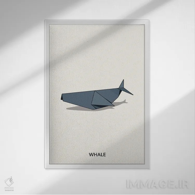 تابلو نهنگ اریگامی اثر آویسیکس - نمای قابدار سفید
