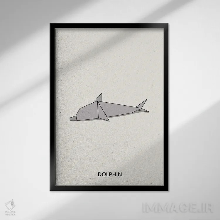 تابلو دلفین اریگامی اثر آویسیکس - نمای قابدار مشکی