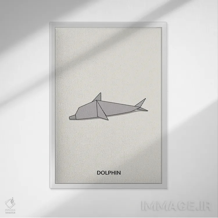 تابلو دلفین اریگامی اثر آویسیکس - نمای قابدار سفید