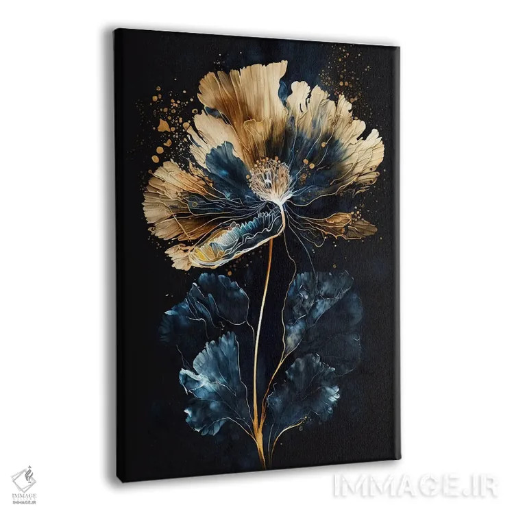 تابلو نقاشی گل آبی و طلایی شیک اثر آرسی بسی - نمای پرسپکتیو محصول