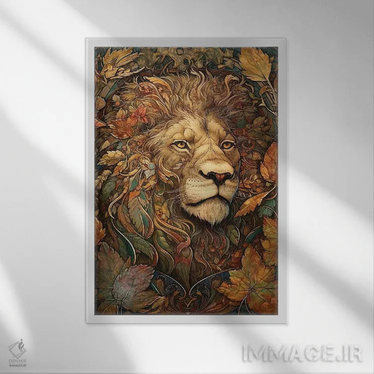 تابلو پرتره شیر پاییزی اثر آرسی بسی - نمای قابدار سفید