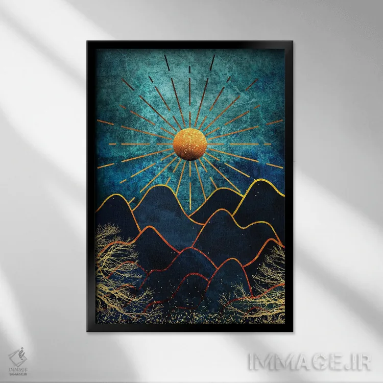 تابلو کوههای خیالانگیز و جنگل طلایی اثر آرسی بسی - نمای قابدار مشکی