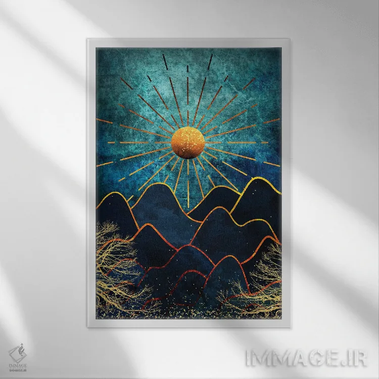 تابلو کوههای خیالانگیز و جنگل طلایی اثر آرسی بسی - نمای قابدار سفید