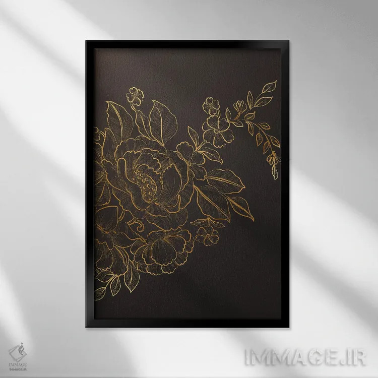 تابلو گلهای ابریشمی طلایی I اثر آرسی بسی - نمای قابدار مشکی
