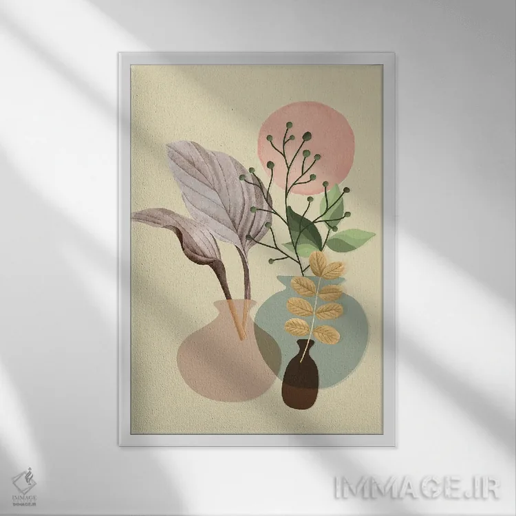 تابلو کوزههای سفالی و گیاهان آپارتمانی اثر آرسی بسی - نمای قابدار سفید