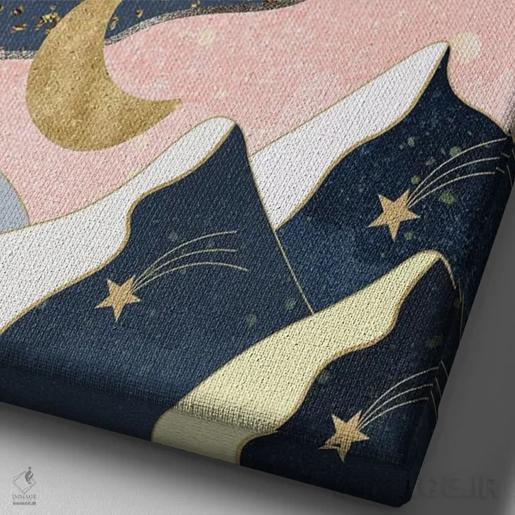 تابلو خورشید، ماه، ستارهها و کوهها اثر آرسی بسی - نمای نزدیک بافت بوم