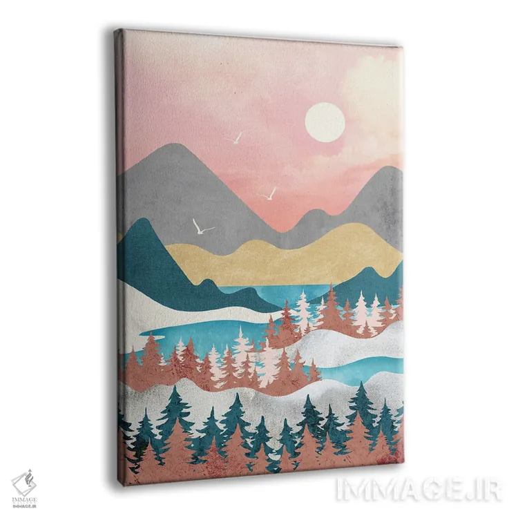 تابلو کوهها، دریاچه و آرامش اثر آرسی بسی - نمای پرسپکتیو محصول