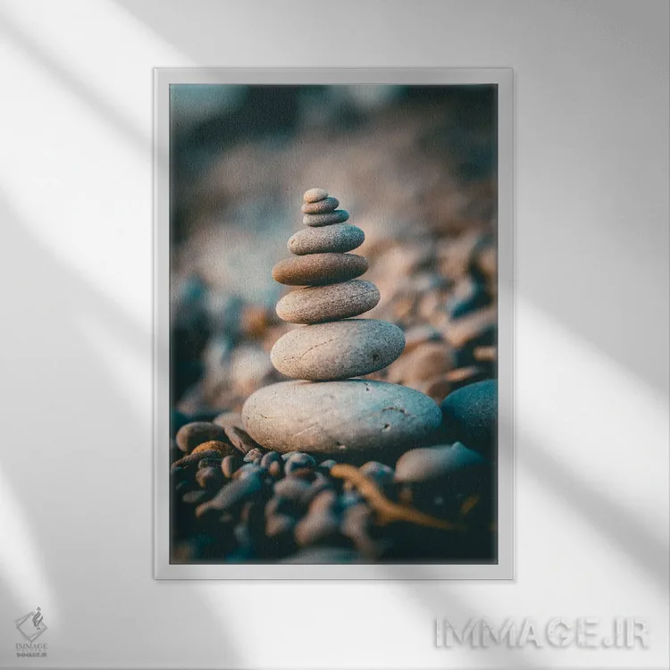 تابلو سنگهای تعادل یافته اثر آرسی بسی - نمای قابدار سفید