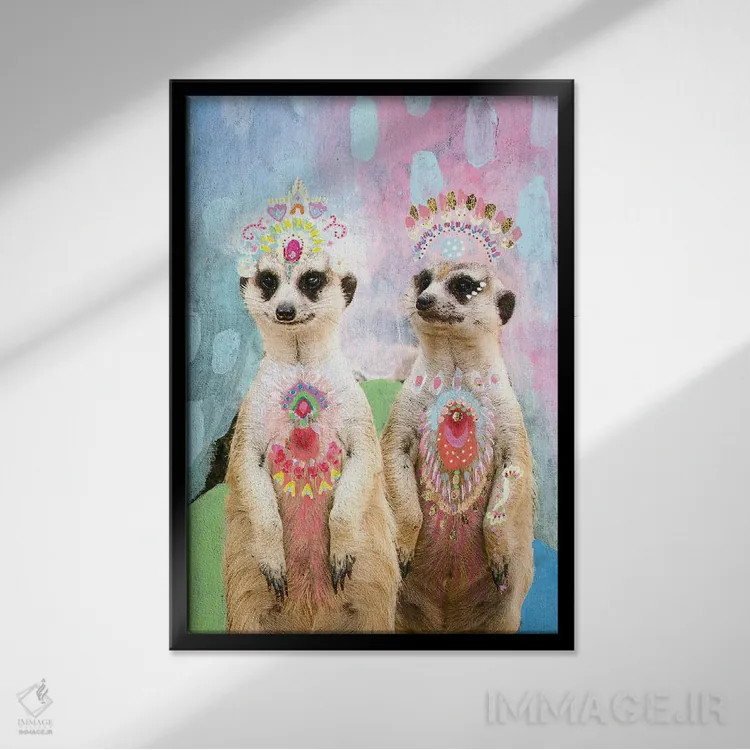 تابلو زوج میرکات اثر امبر سامرست - نمای قابدار مشکی