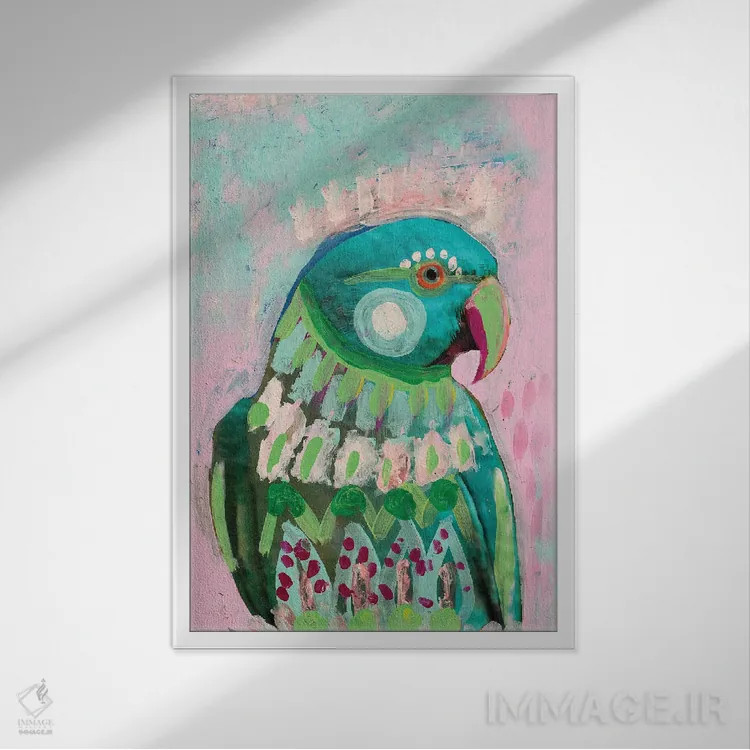 تابلو طوطی باکولا اثر امبر سامرست - نمای قابدار سفید