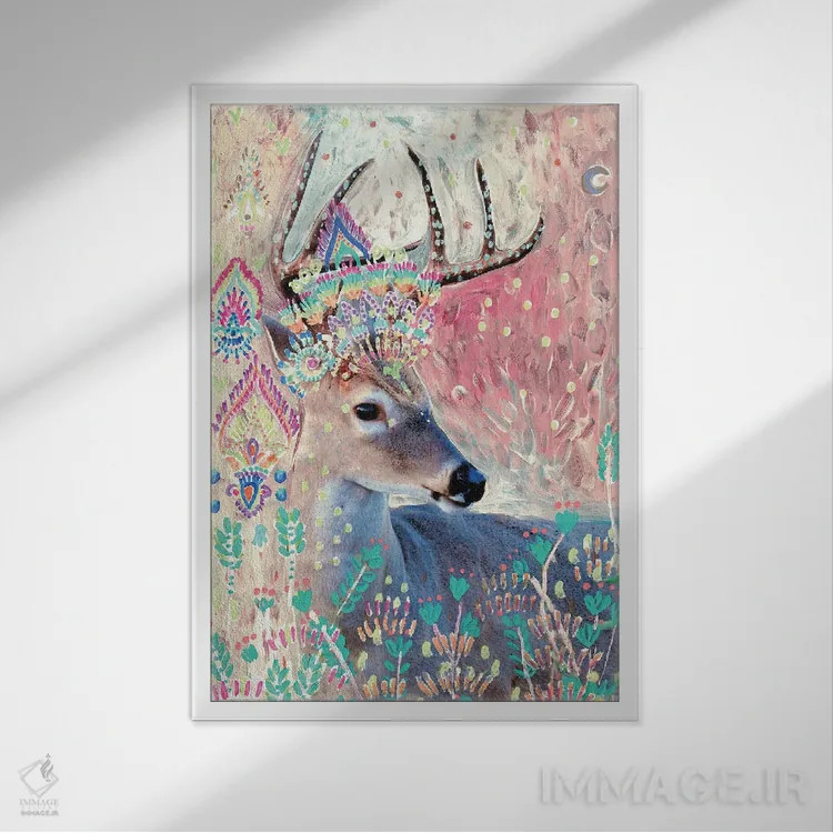 تابلو گوزن نارایان اثر امبر سامرست - نمای قابدار سفید