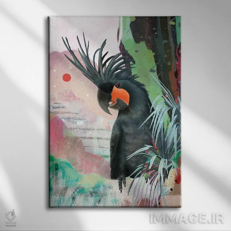 تابلو کاکاتوی کفدست سیاه اثر امبر سامرست - نمای روبهرو روی دیوار