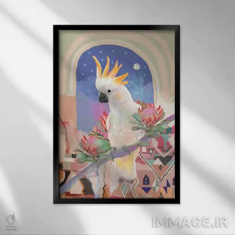 تابلو کاکاتوی تاجزرد اثر امبر سامرست - نمای قابدار مشکی