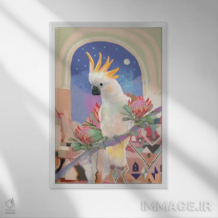 تابلو کاکاتوی تاجزرد اثر امبر سامرست - نمای قابدار سفید
