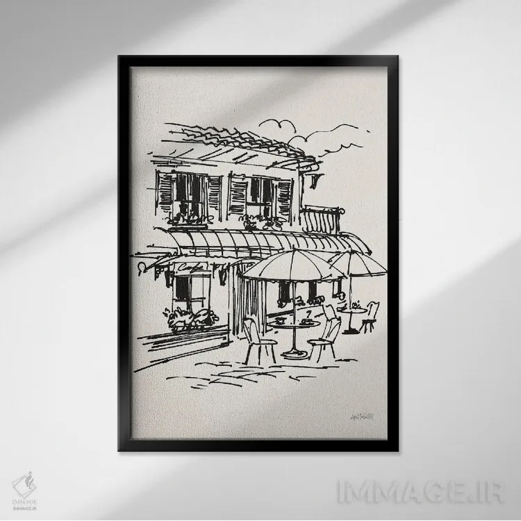 تابلو طرح کافه I اثر آن تاولتی - نمای قابدار مشکی