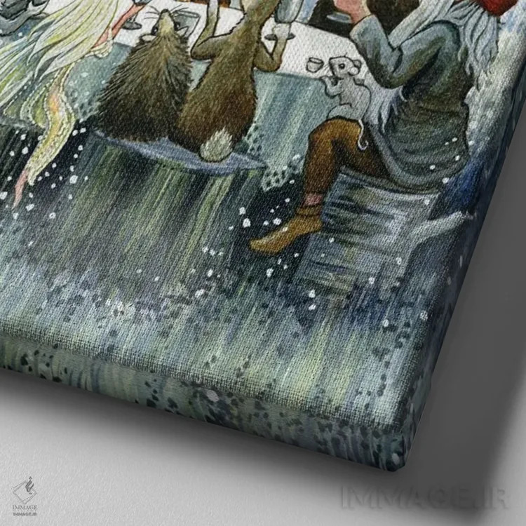 تابلو ضیافت مهتابی اثر آسترید شکلز - نمای نزدیک بافت بوم