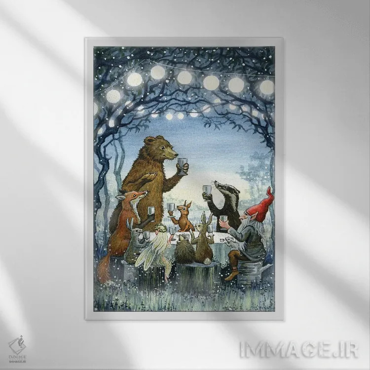 تابلو ضیافت مهتابی اثر آسترید شکلز - نمای قابدار سفید