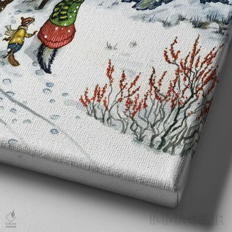 تابلو در برف با هکتور فاکس و دوستان اثر آسترید شکلز - نمای نزدیک بافت بوم