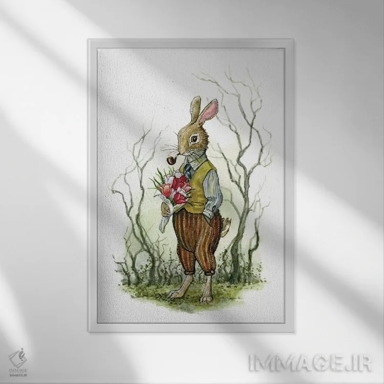 تابلو خرگوش جرمایا اثر آسترید شکلز - نمای قابدار سفید