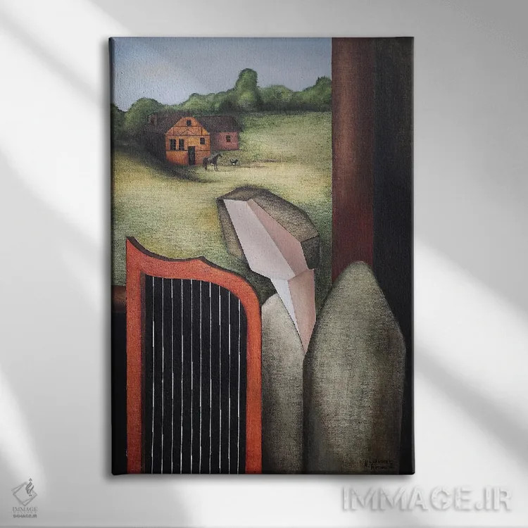 تابلو فرشتهای که کنار پنجره باز چنگ مینوازد اثر الکساندر تریفونوف - نمای روبهرو روی دیوار